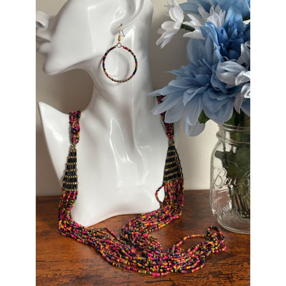 Multicolored Multi-Strand Beaded Necklace & Earrings Set – Charming Charlie NWT